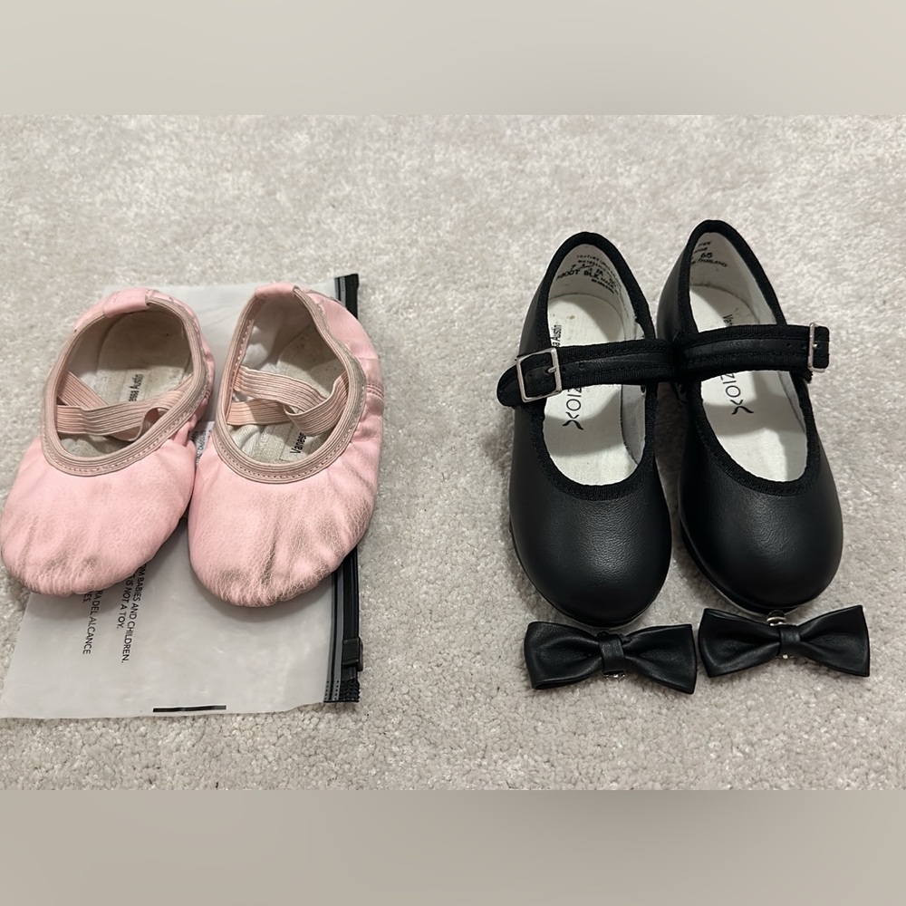 Capezio 7.5C toddler tap shoes and 7 ballet shoe
